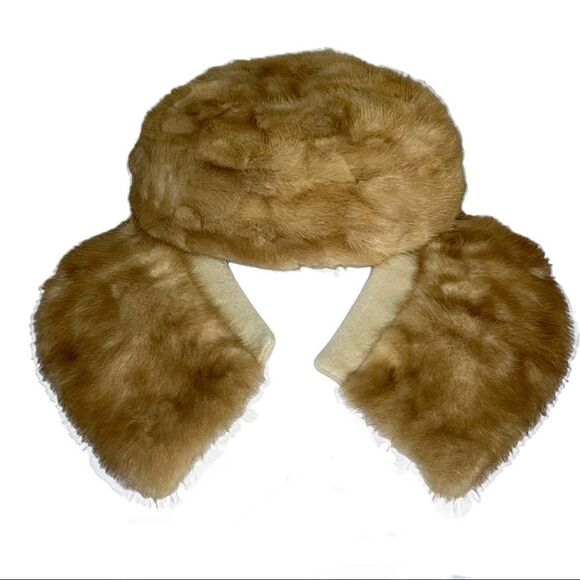 VINTAGE FUR Pillbox Hat & Fur/Cashmere Collar G. Fox & Co. Hartford CT - Picture 1 of 12